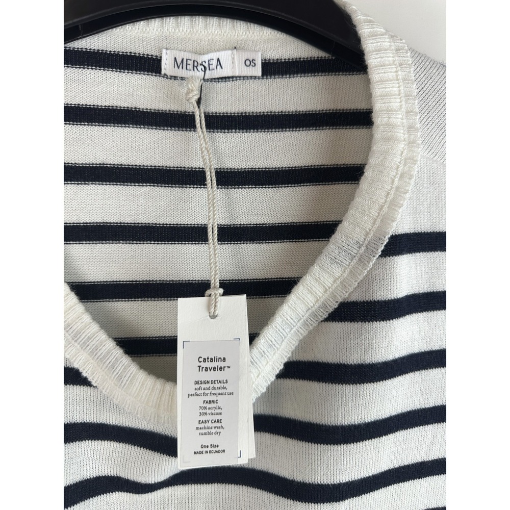 NWT MER SEA OS Catalina Traveler Sweater Side Slits Navy Stripe Boxy Mersea - Picture 4 of 14
